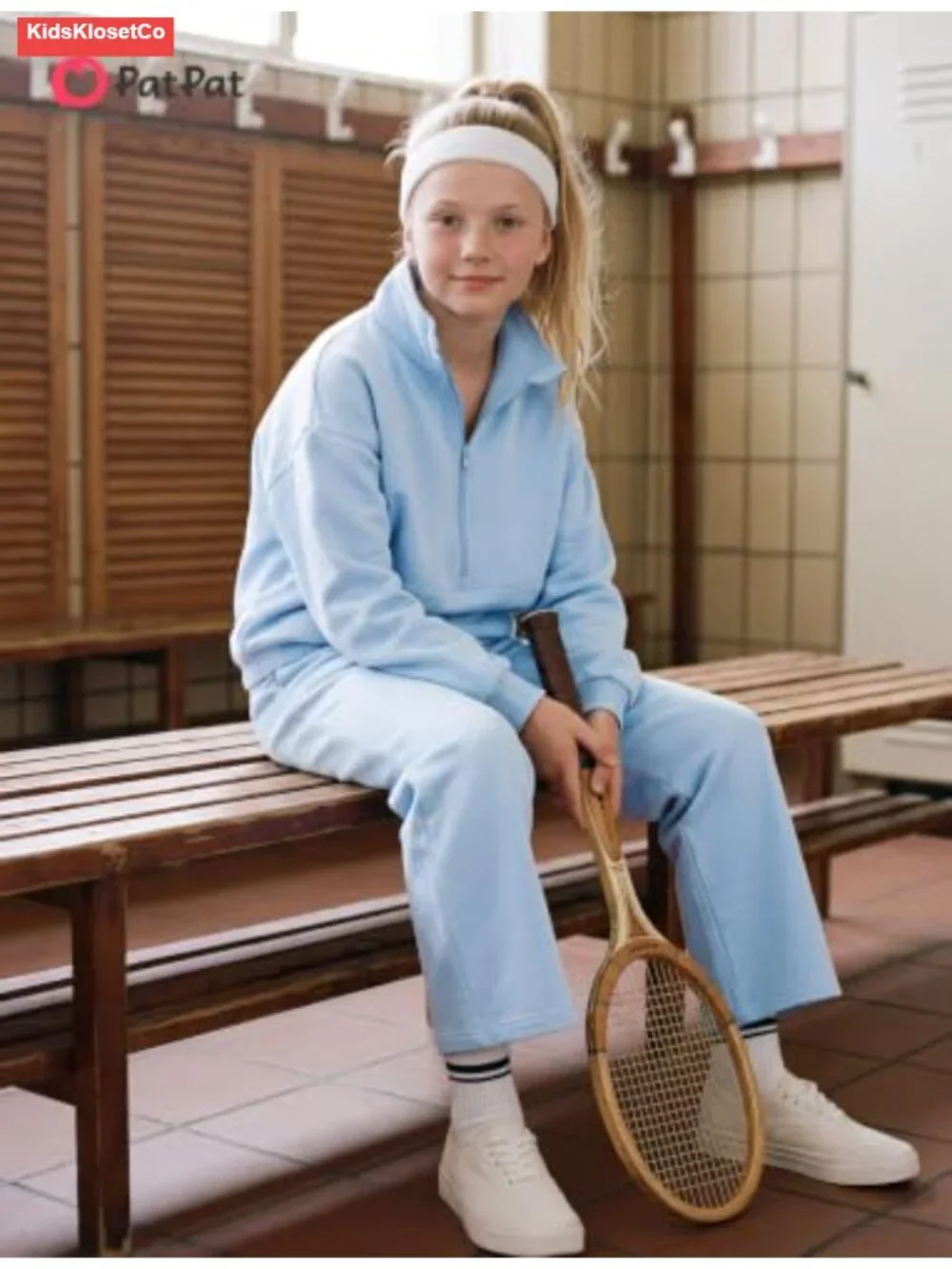 Girls 2-Piece Sweatsuit Half Zip Hoodie Wide Leg Pants Set